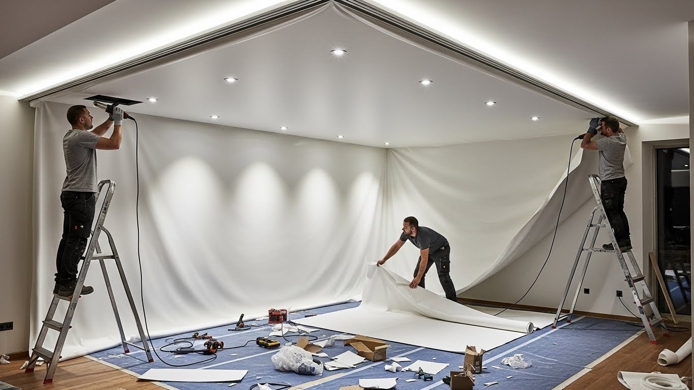 Монтаж натяжных потолков с точечным освещением