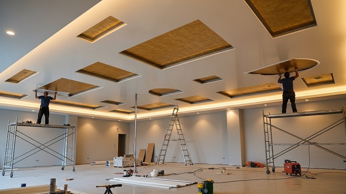 Монтаж натяжных потолков с декоративными вставками