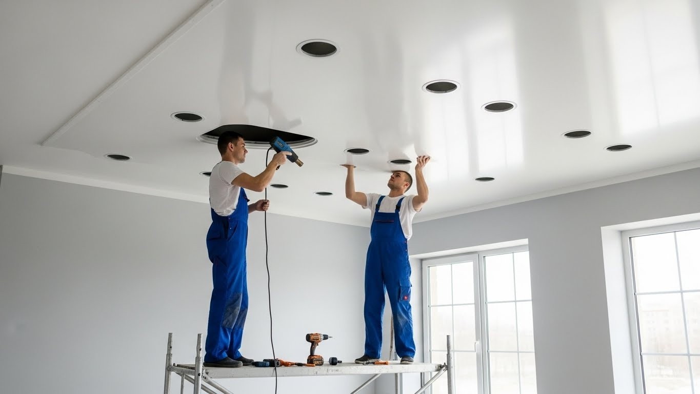 Монтаж натяжного потолка с точечным освещением Натяжной потолок с точечным освещением