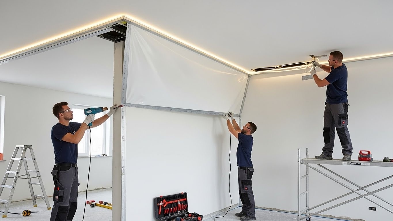 Монтаж натяжных потолков с светодиодным освещением