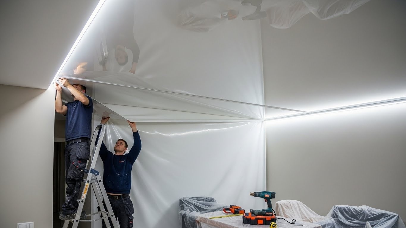 Монтаж натяжного потолка со встроенной LED-подсветкой Натяжной потолок с светодиодной подсветкой