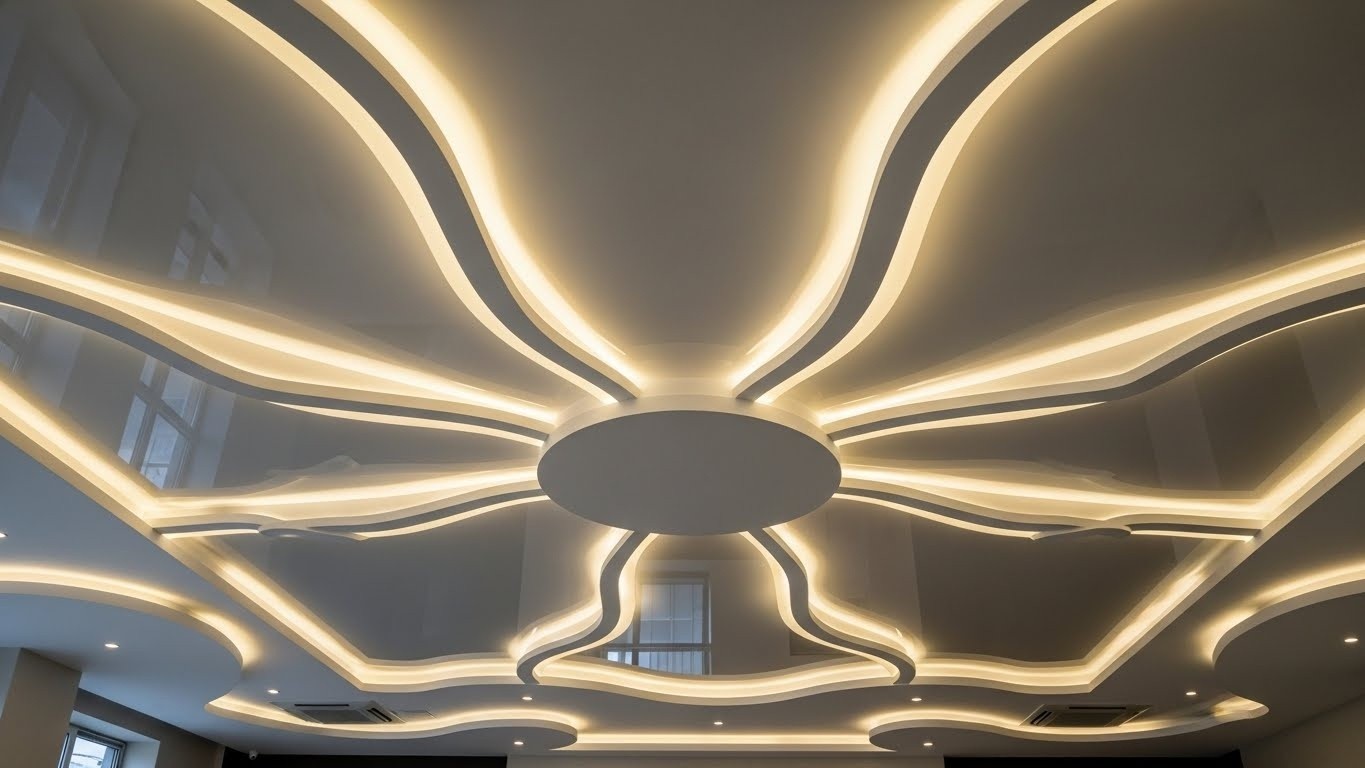 Натяжные потолки сложные с подсветкой