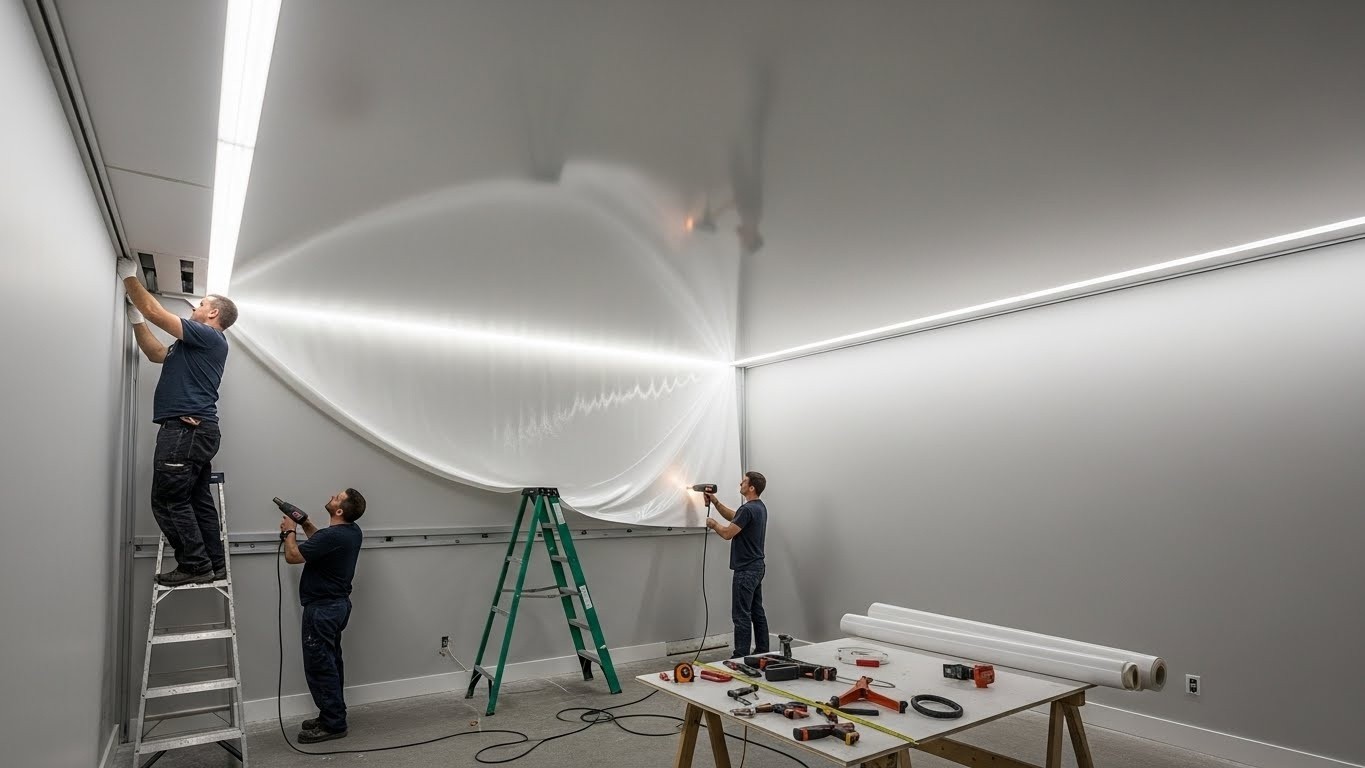 Монтаж натяжных потолков с эффектом подсветки