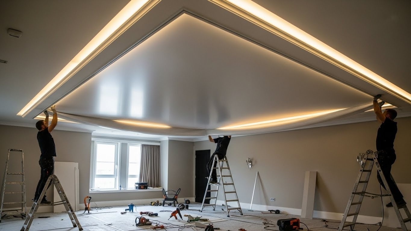 Монтаж натяжных потолков с атмосферным освещением