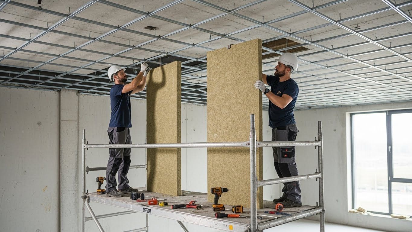 Монтаж натяжных потолков с шумоизоляцией