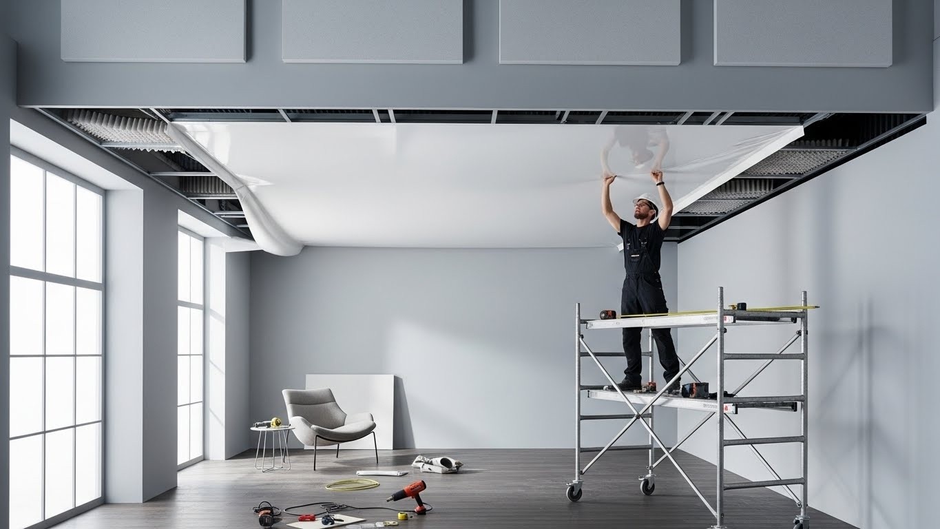 Монтаж натяжных потолков для улучшения звукового комфорта