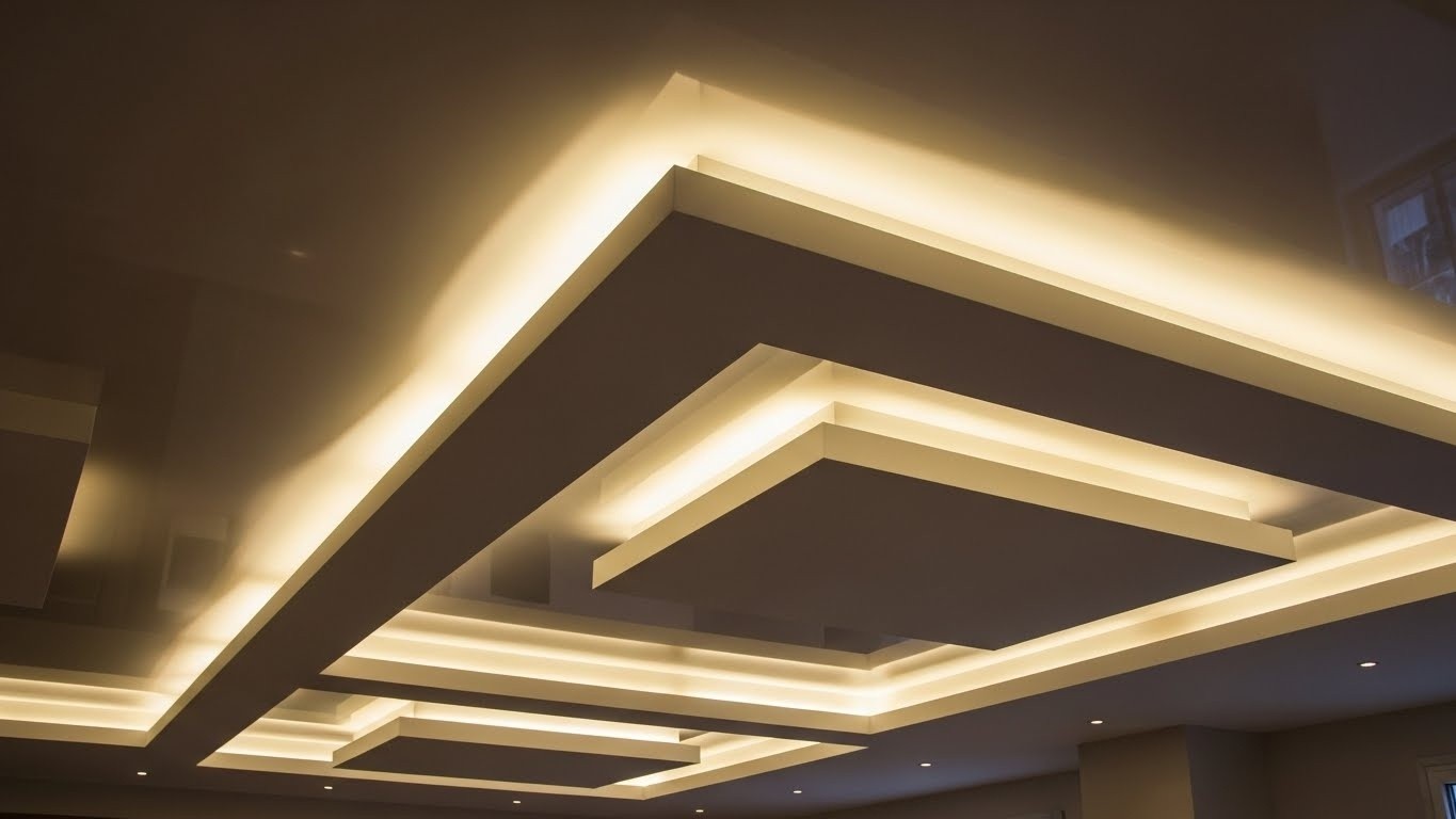 Натяжные потолки с многоуровневым монтажом с подсветкой Натяжные потолки с многоуровневым монтажом с подсветкой