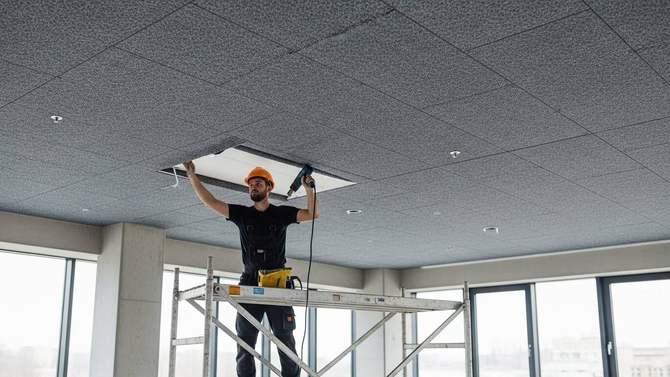 Монтаж натяжных потолков с акустическим покрытием