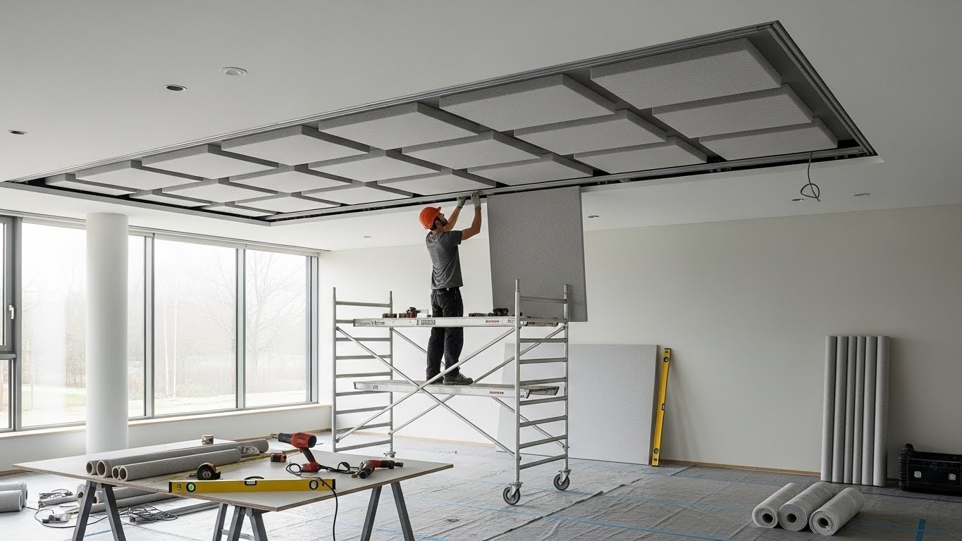 Монтаж натяжного потолка для звукозаглушения Натяжной потолок с звукозаглушением в интерьере