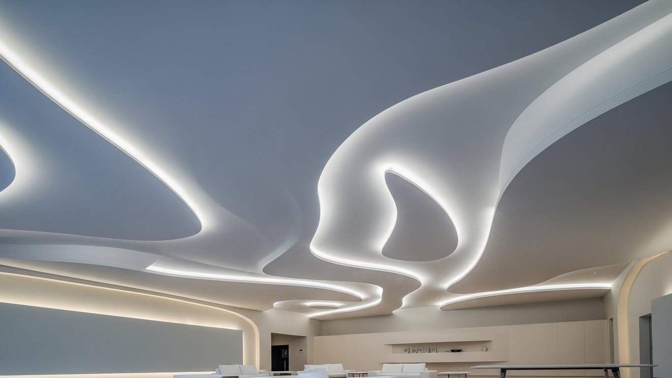 Натяжной потолок с криволинейной геометрией матовый Натяжной потолок с криволинейной геометрией матовый