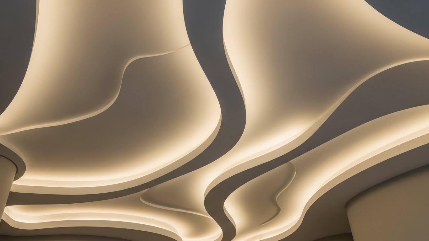 Натяжной потолок с криволинейной геометрией сатиновый Натяжной потолок с криволинейной геометрией сатиновый