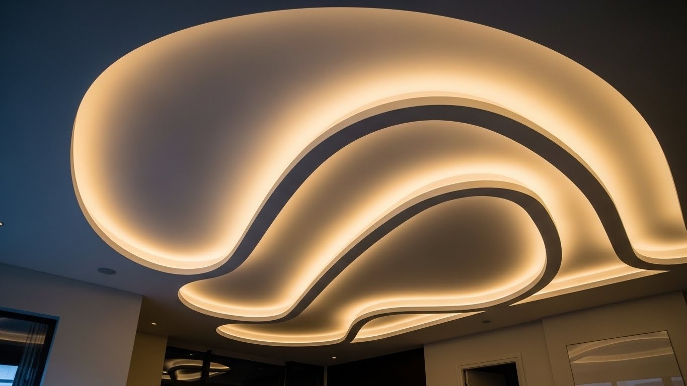 Натяжные потолки с криволинейной геометрией с подсветкой