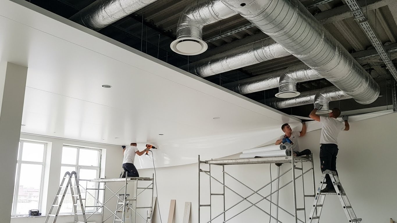 Натяжной потолок с системой воздуховодов