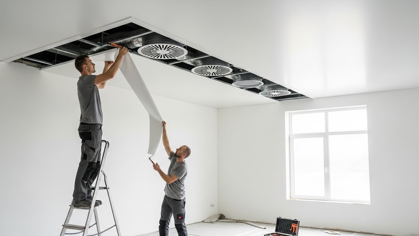 Монтаж натяжных потолков с воздухообменом