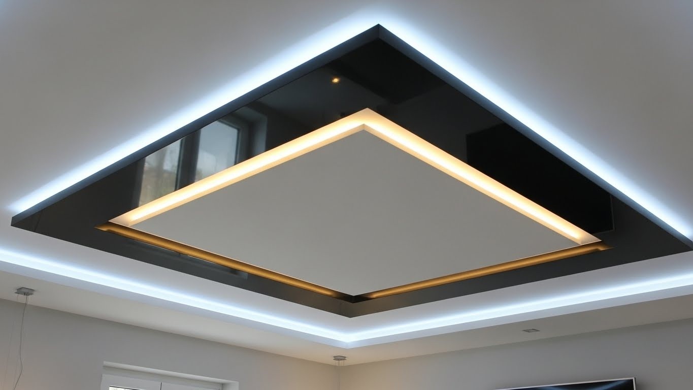 Натяжные потолки с комбинированной конструкцией с подсветкой