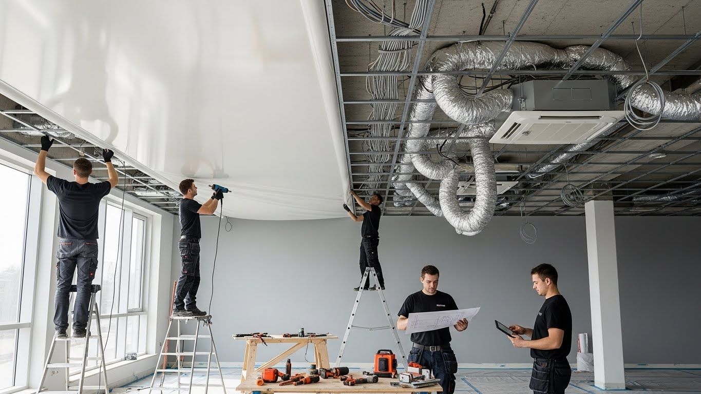 Монтаж натяжных потолков с воздуховодами для кондиционера