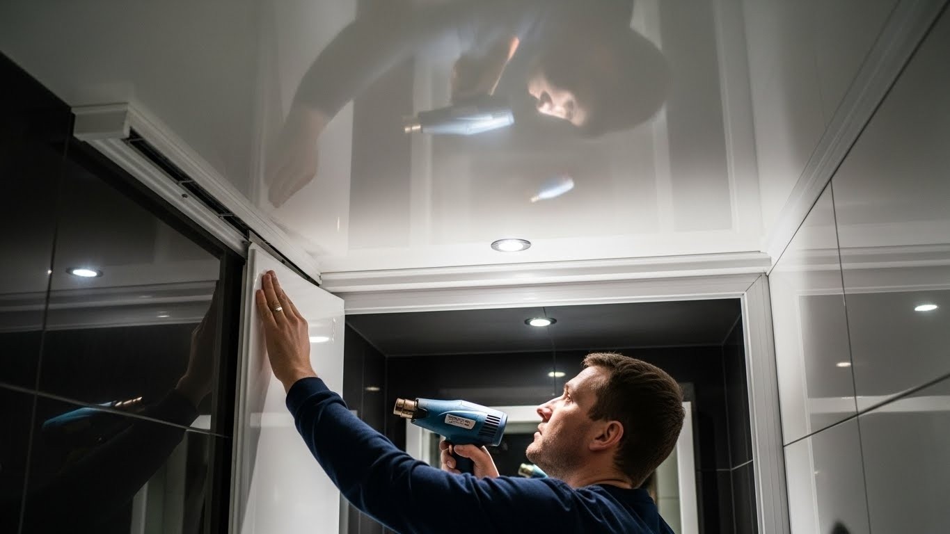 Монтаж натяжного потолка в небольшом помещении