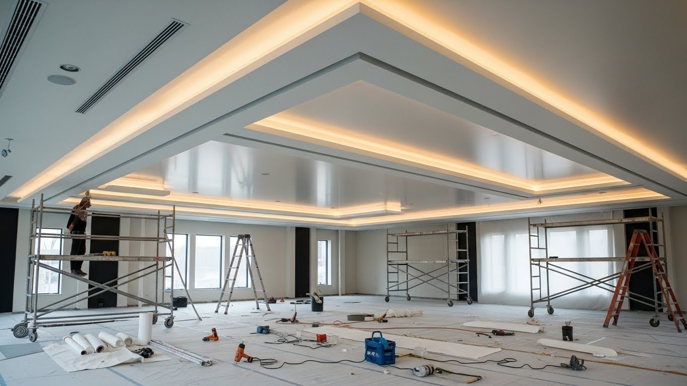 Монтаж натяжного потолка с нишами для светодиодной подсветки Натяжной потолок с нишами для освещения