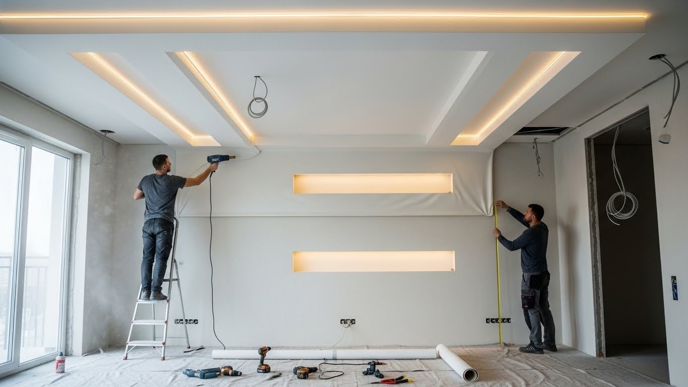 Монтаж натяжных потолков с декоративными нишами