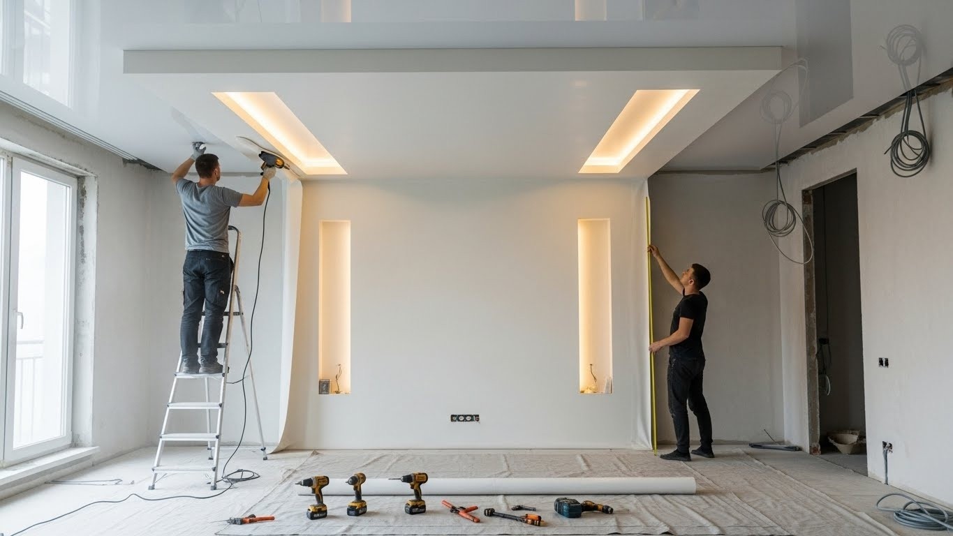 Монтаж натяжного потолка с декоративными нишами Натяжной потолок с декоративными нишами