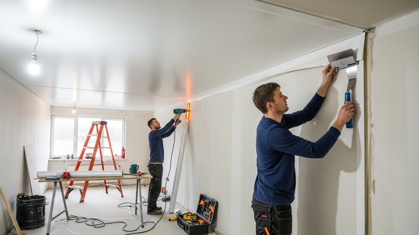 Монтаж натяжных потолков для средних помещений