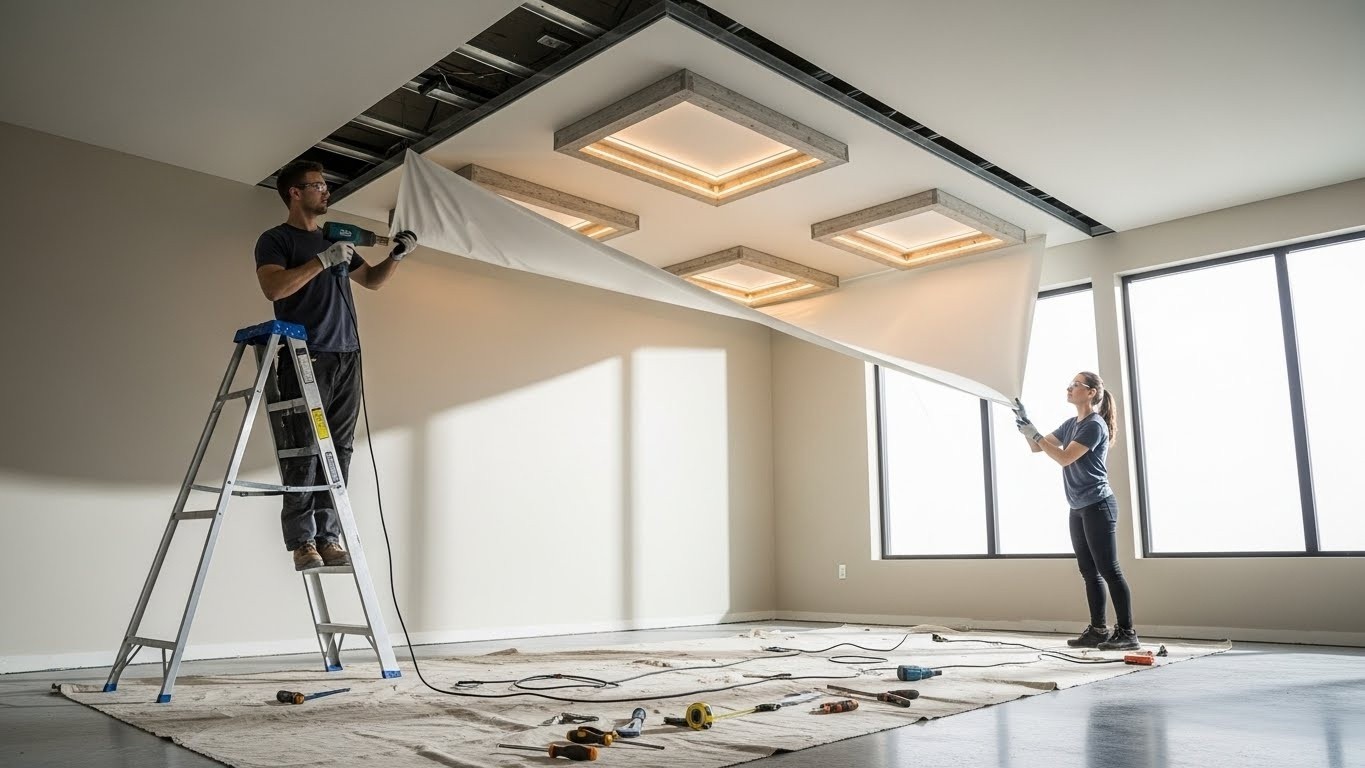 Монтаж натяжных потолков с встроенными нишами