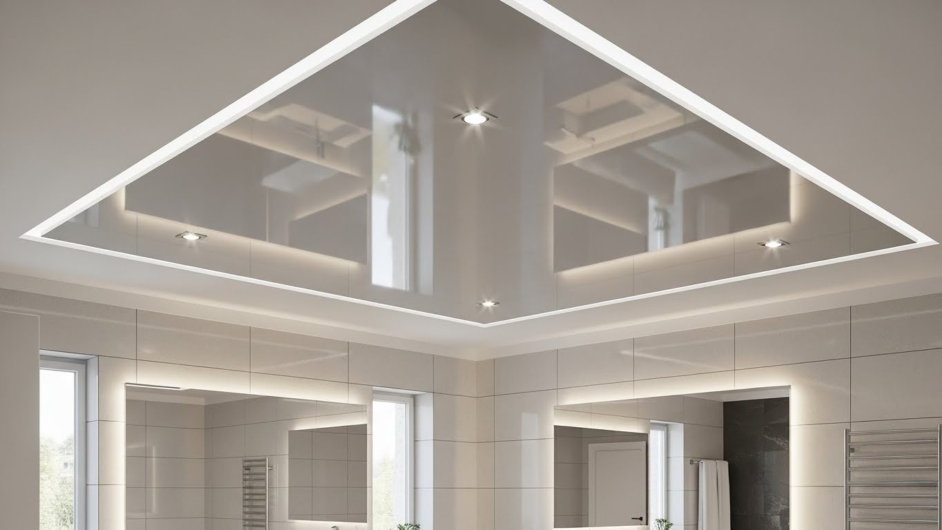 Глянцевый натяжной потолок влагостойкий Глянцевый натяжной потолок в ванной