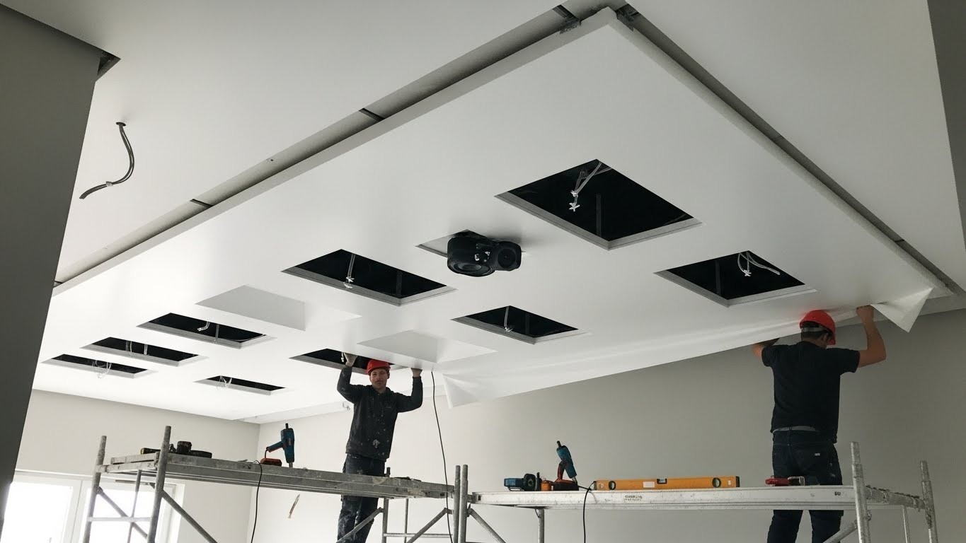 Натяжной потолок с нишами для аудиосистем