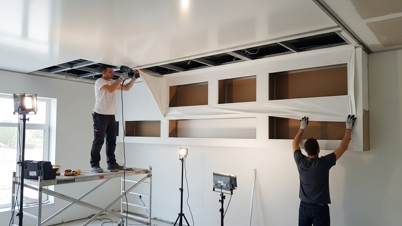 Монтаж натяжных потолков с функциональными нишами для хранения
