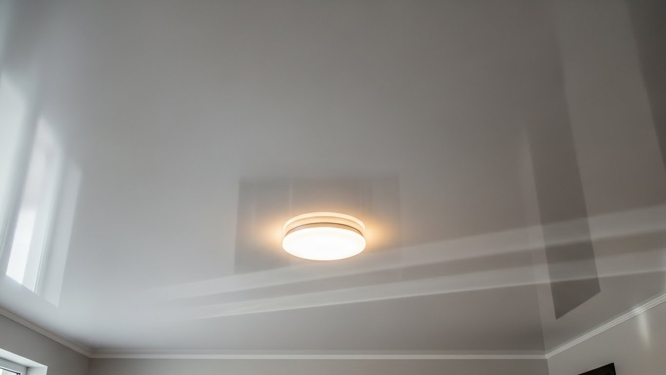 Влагостойкий одноуровневый натяжной потолок с подсветкой Влагостойкий одноуровневый натяжной потолок