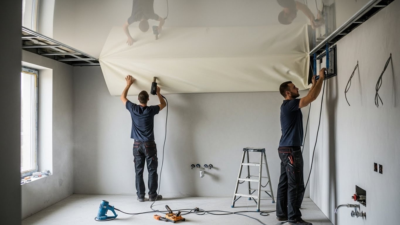 Монтаж натяжных потолков с влагостойкой отделкой