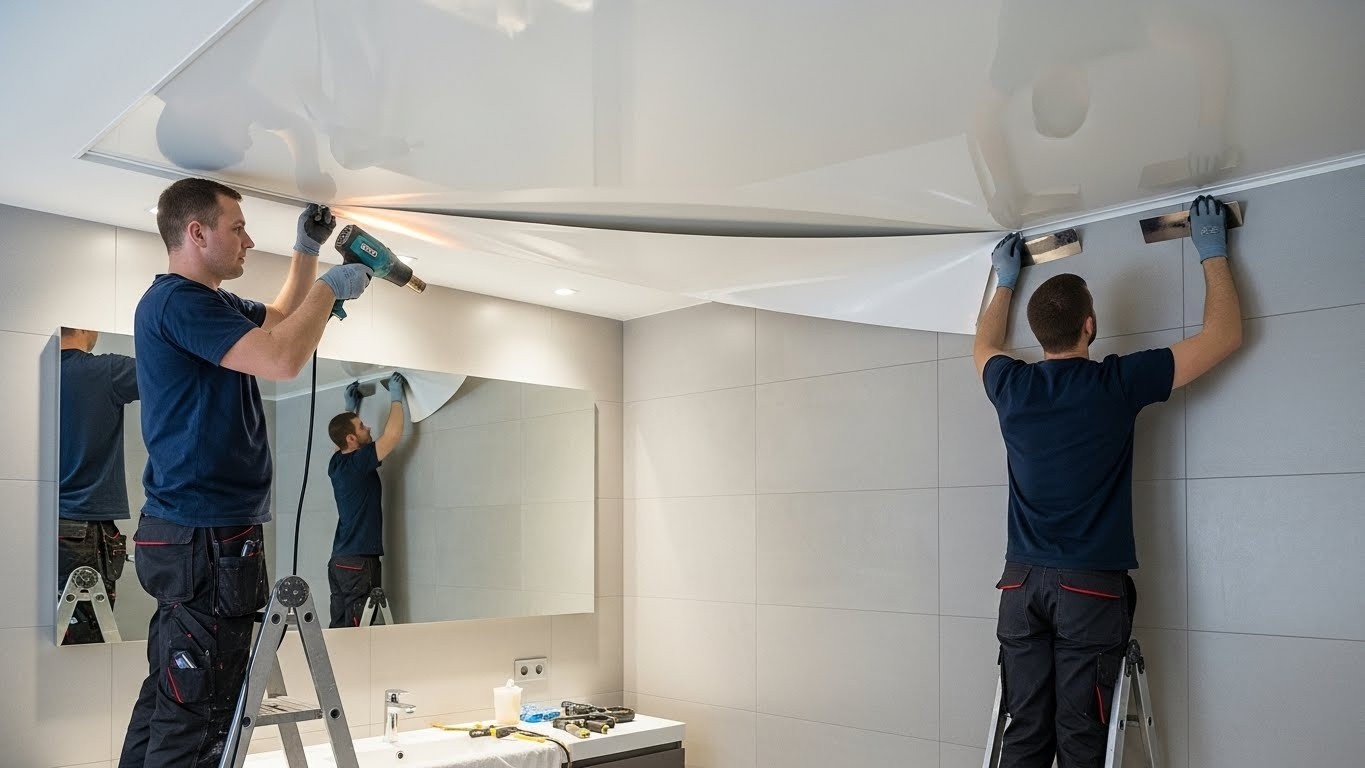 Монтаж натяжного потолка с влагостойкой отделкой Влагостойкий натяжной потолок