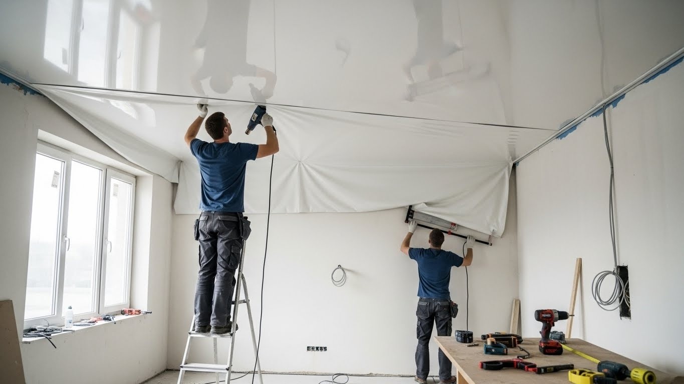 Монтаж натяжных потолков для средних помещений Монтаж натяжного потолка в средней комнате