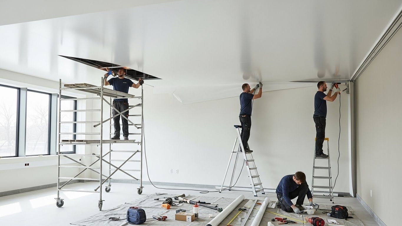 Монтаж натяжного потолка с антибактериальной отделкой Антибактериальный натяжной потолок