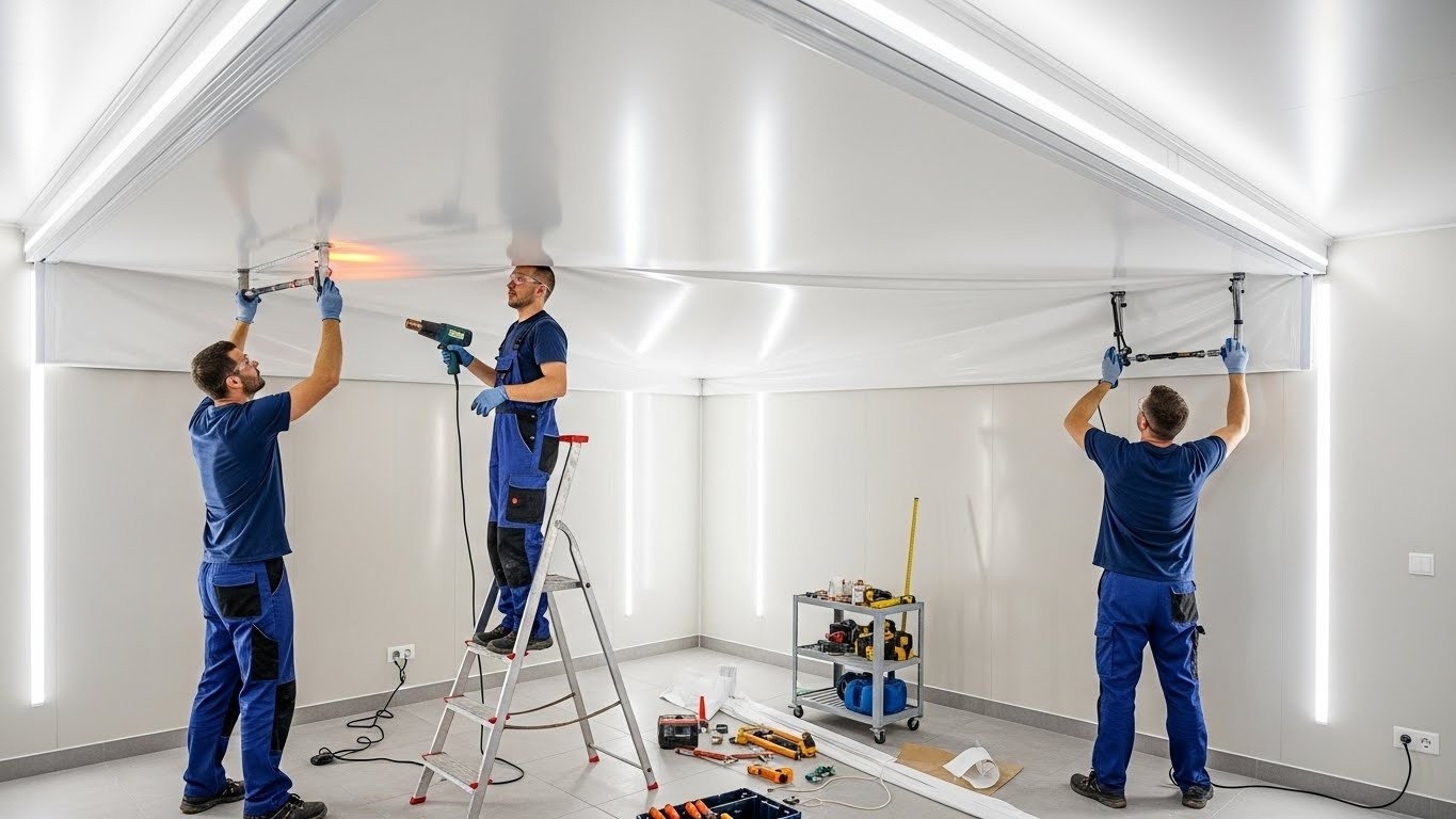 Монтаж натяжных потолков с гигиеничной отделкой