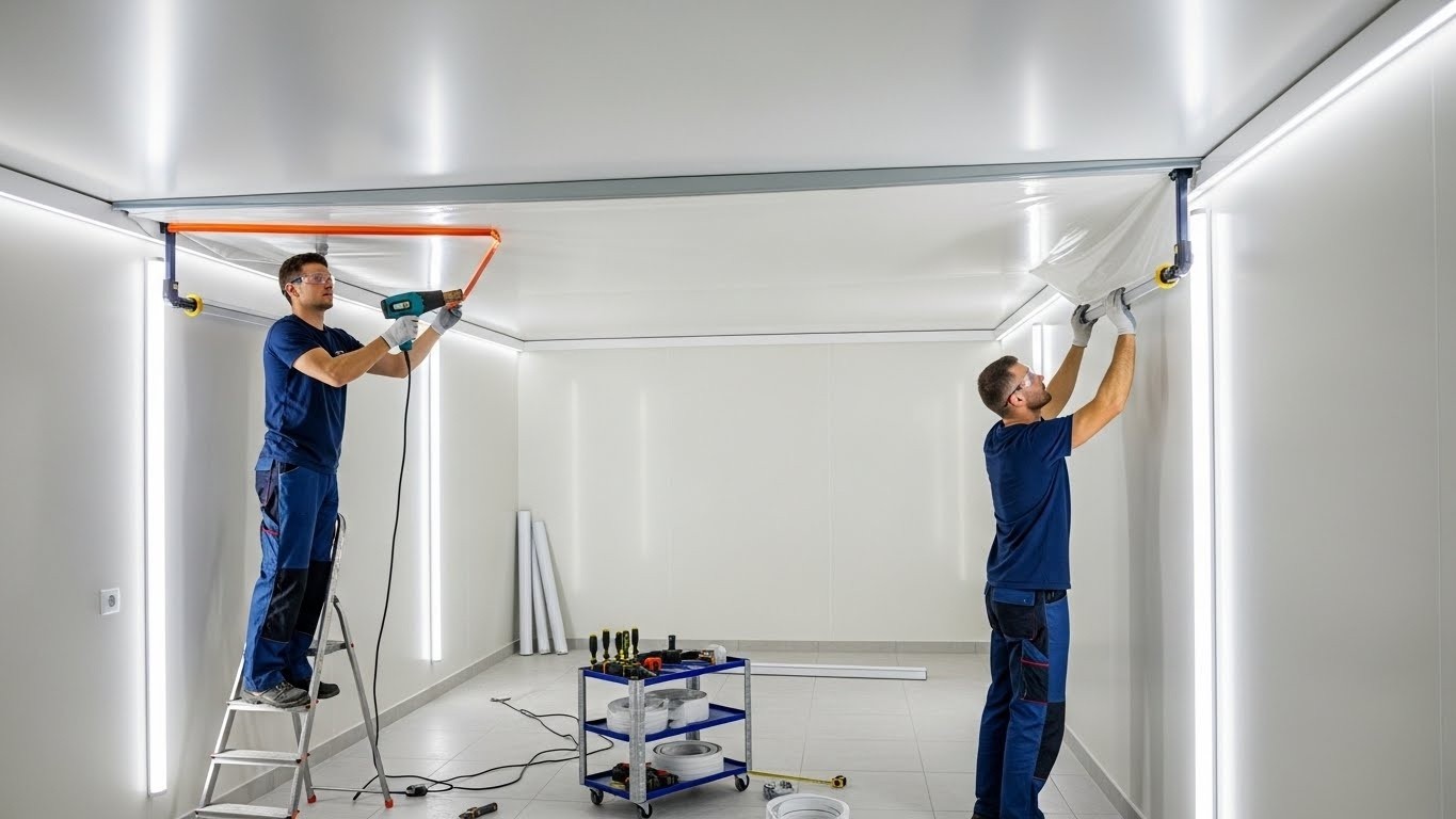 Монтаж натяжного потолка с гигиеничной отделкой Гигиеничный натяжной потолок