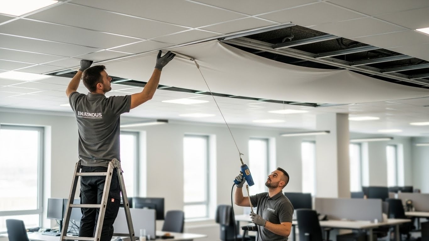 Монтаж натяжных потолков с тканевым покрытием для офисов