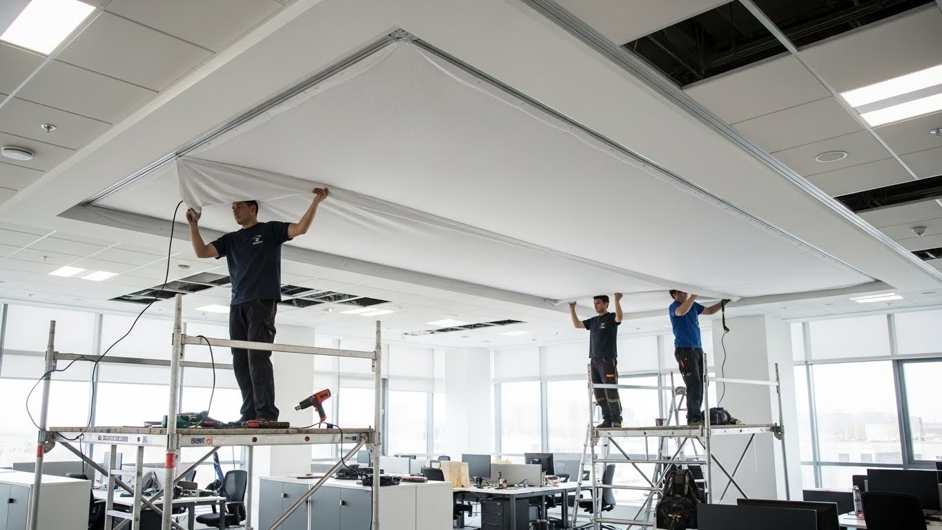 Тканевый натяжной потолок в офисе