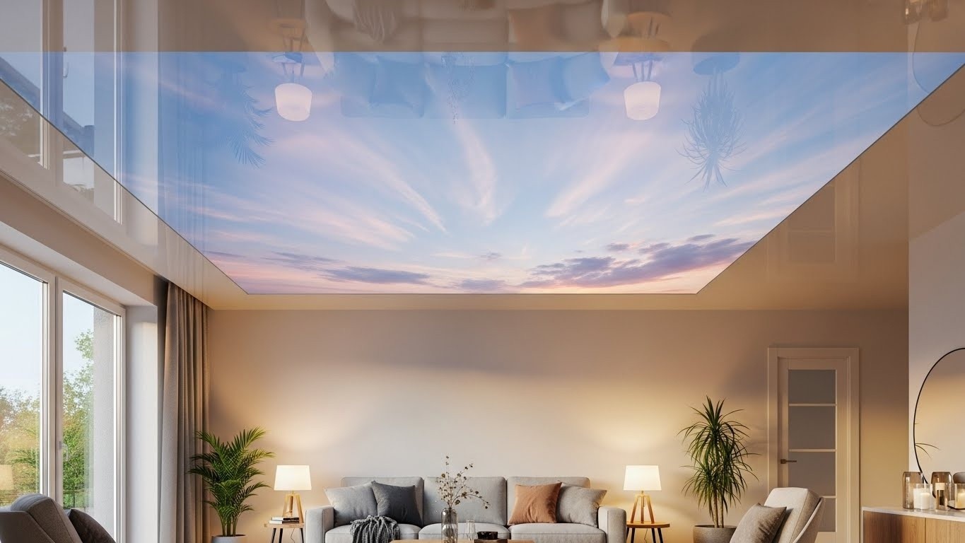 Сатиновые натяжные потолки с фотопечатью