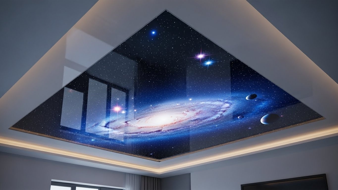 Одноуровневые натяжные потолки с фотопечатью Одноуровневые натяжные потолки с фотопечатью