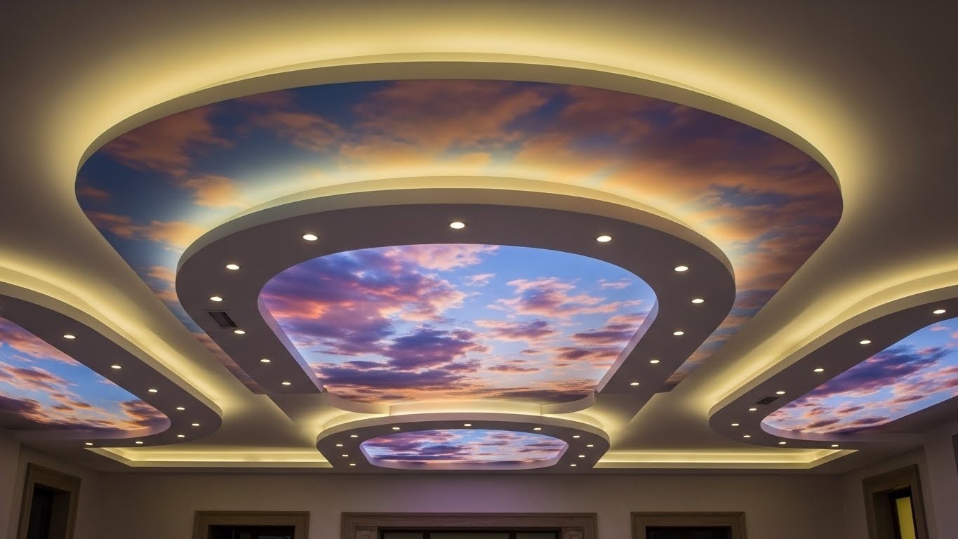 Натяжные потолки с фотопечатью многоуровневые