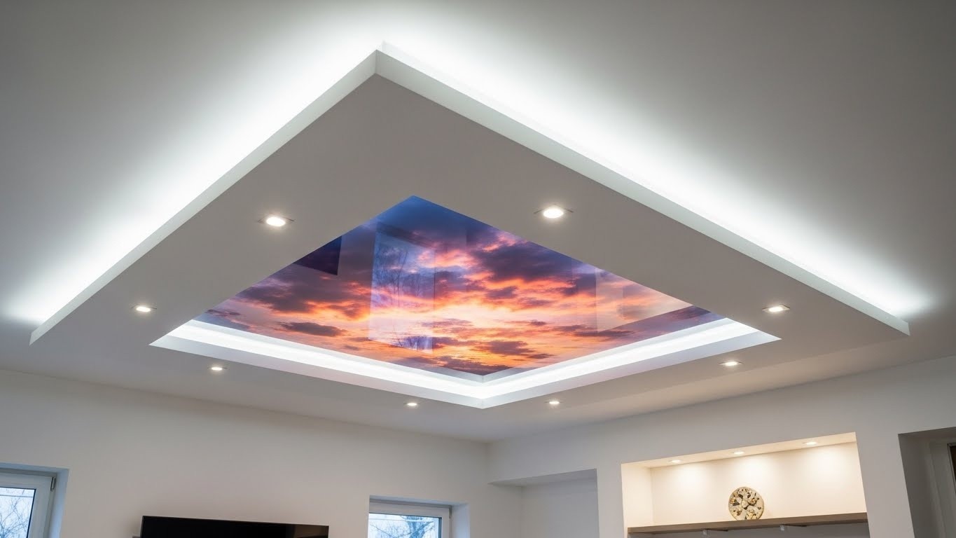 Многоуровневые натяжные потолки с фотопечатью Многоуровневые натяжные потолки с фотопечатью