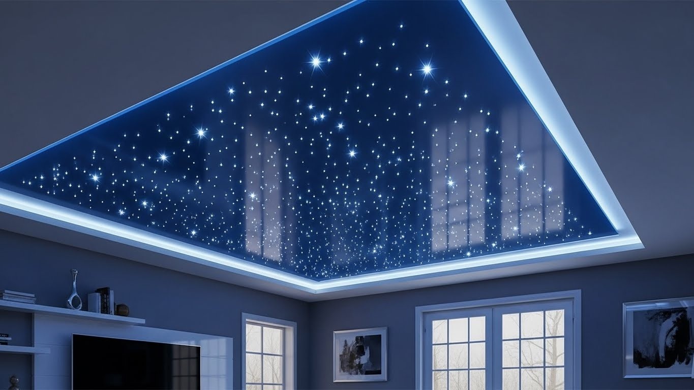 Натяжные потолки с эффектом звездного неба матовые