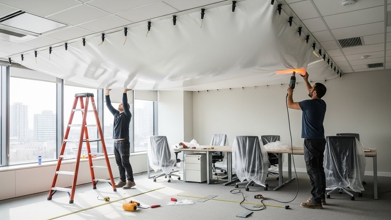 Монтаж натяжных потолков для офисных помещений
