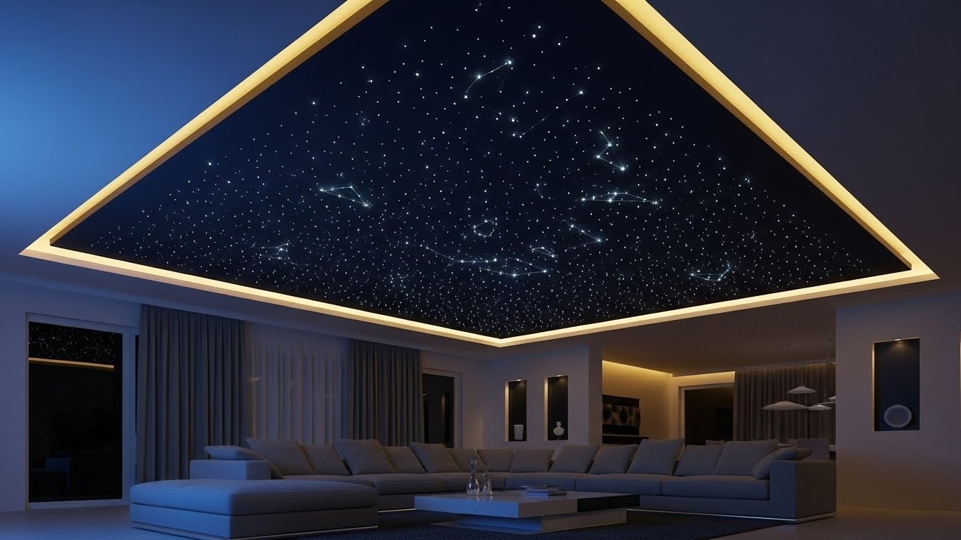 Натяжные потолки с эффектом звездного неба одноуровневые
