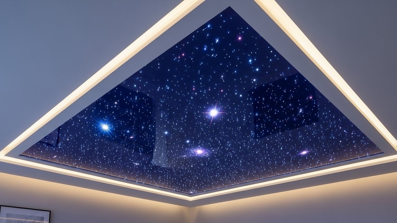 Одноуровневый натяжной потолок с эффектом звездного неба
