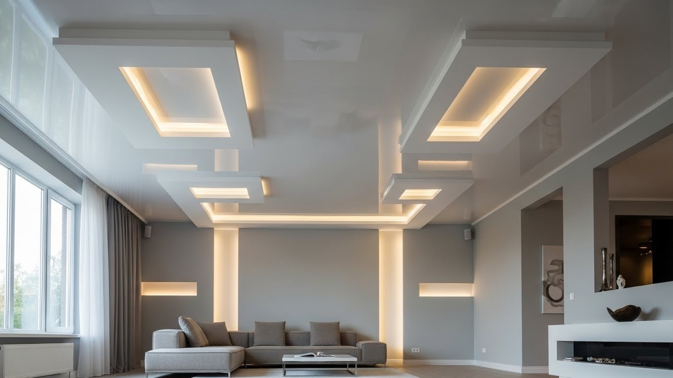 Натяжные потолки с нишами под освещение матовые