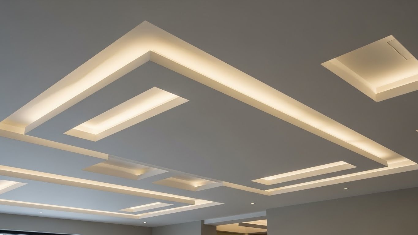 Натяжной потолок с нишами под освещение матовый