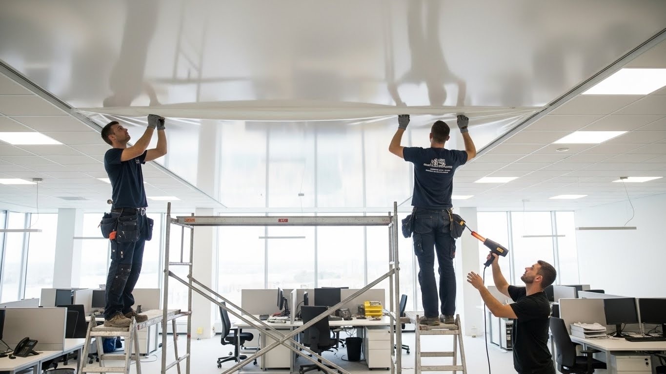 Монтаж натяжного потолка в офисе