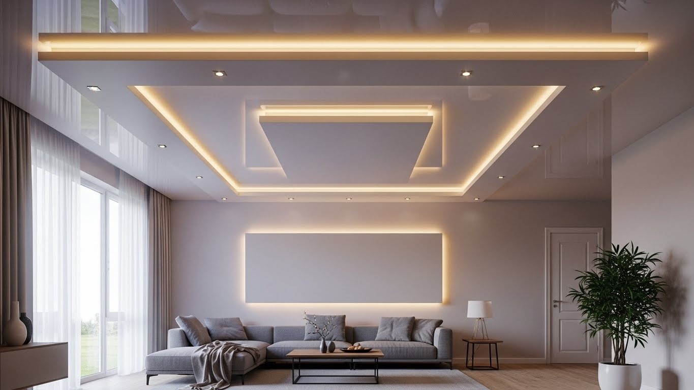 Натяжные потолки с нишами под освещение сатиновые